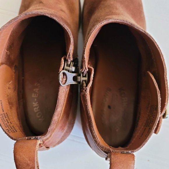 Kork Ease Ankle Boots Size 7 Brown Suede Mesa Side Zips Stacked Heel Western - Picture 6 of 12